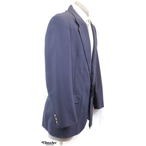 Stafford Men's Navy Blue Two Gold Button Sport Coat Blazer Jacket 42L - Picture 2 of 8